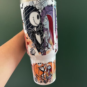 NBC Inspired 40oz Tumbler | Jack and Sally Disney Inspired 40oz Tumbler | Halloween 40oz Tumbler | 40oz Stainless Steel Tumbler with Handle