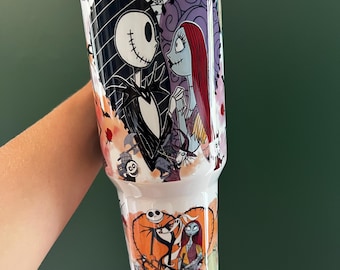 NBC Inspired 40oz Tumbler | Jack and Sally Disney Inspired 40oz Tumbler | Halloween 40oz Tumbler | 40oz Stainless Steel Tumbler with Handle