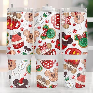 Mickey Snacks Christmas 40oz Tumbler | Disney Inspired 40oz Tumbler | Christmas 40oz Tumbler | 40oz Stainless Steel Tumbler with Handle