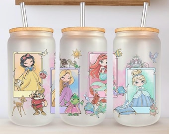 Princess and Friends Inspired Glass Can | Sidekick Glass Can | Disney Inspired Glass Can | Princess Inspired Glass Can