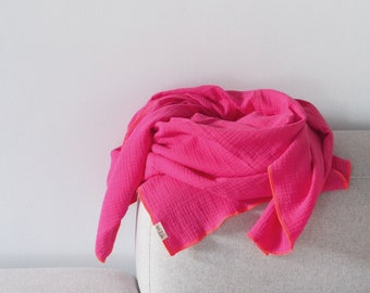 Muslin cloth | Scarf Muslin | Neon orange neon pink | 130 cm x 130 cm | cuddly autumn winter