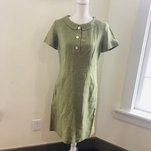 Vintage 1950s Olive Green Linen Dress / Vintage Moygashel Linens Dress