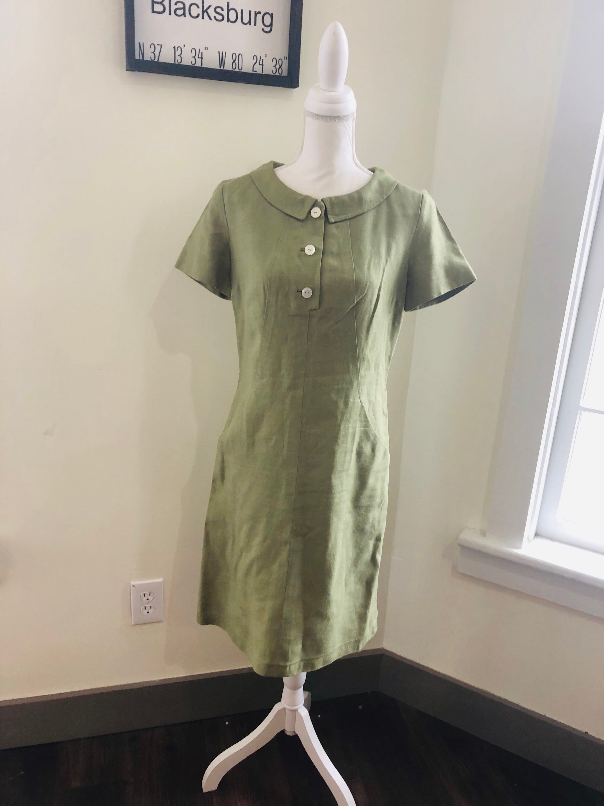 Vintage 1950s Olive Green Linen Dress / Vintage Moygashel Linens Dress Vintage 1950s Olive Green Linen Dress / Vintage Moygashel Linens Dress