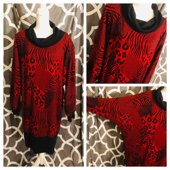 Vintage 1980s Sugar Sweater Dress / Vintage Red an