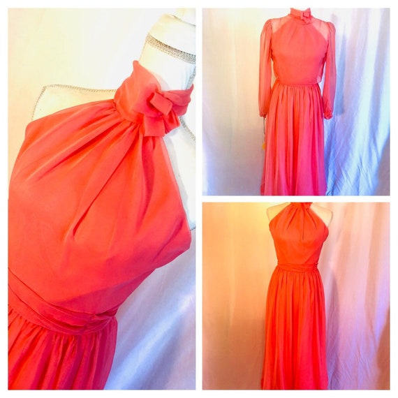 Classic Chiffon Dress with Deep V Neck Coral Plus Size main image 1
