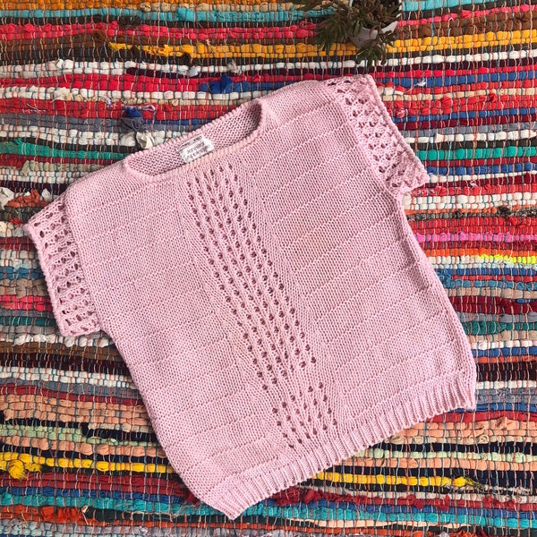 Vintage Jennifer Applegate Hand Knitted Short Sleeve Pink Sweater