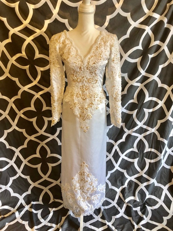 Vintage Demetrios Wedding Dress / 1990s Beaded an… - image 3