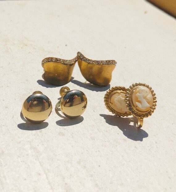 Three Pairs of Vintage Gold Tone Screw Back Earrin