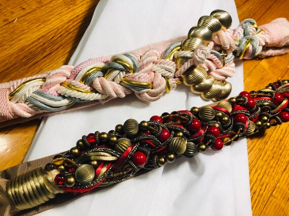 80s Carolyn Tanner Navy Teal Magenta Braided Rope Belt Beaded Luxe Gold Chain Vintage 80s Braided Rope Belt - Etsy main image 2