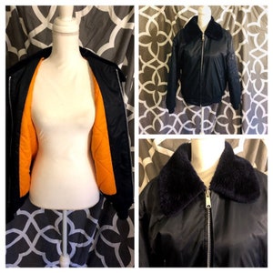 Vintage Sears Work Leisure Puffy Coat / Navy Puffy Coat with with Orange Lining