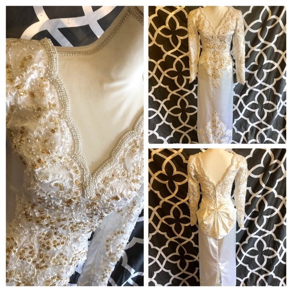 Vintage Demetrios Wedding Dress / 1990s Beaded and