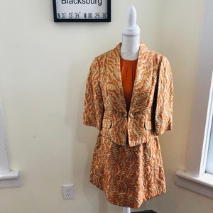 Vintage 1960s Gold Lame and Orange Dress Suit - Women&#39;s Size 14