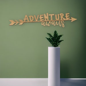 Word Decor, Quirky Wall Art, Adventure Awaits, Adventure themed. Oak Veneer