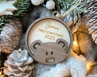 Personalised First Christmas Ornament, Baby’s First Christmas, Teddy Ornament, Christmas Tree Bauble, First Christmas Bauble, 2023