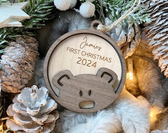 Personalised Baby's First Christmas Ornament: Teddy Bear Bauble (2025)