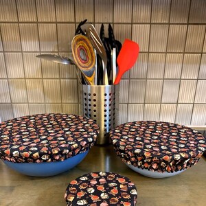 Christmas Bowl Covers, Set of 3 | Food Mixer Bowl Dish Container Covers Bowl Bonnets Bread Proofing Cover | Reusable washable cotton fabric