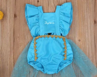 6 Months Baby Girl Jasmine Halloween Costume, Jasmine Clothes Set, Aladdin Baby Shower Gift, Photoshoot Outfit, Personalized Infant Bodysuit