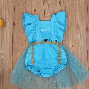 6 Months Baby Girl Jasmine Halloween Costume, Jasmine Clothes Set, Aladdin Baby Shower Gift, Photoshoot Outfit, Personalized Infant Bodysuit