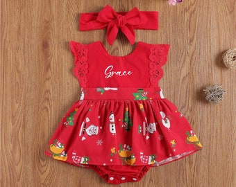 Baby Girl Christmas Outfit, Personalized Christmas Baby Girl Gift, Infant Holiday Outfit, Christmas Dress, Baby Shower Gift