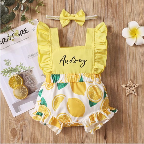 Baby Girl Lemon Outfit, Personalized Lemonade Clothes Set, Our Main Squeeze Birthday Clothes, Baby Shower Gift, Sweet One Photoshoot
