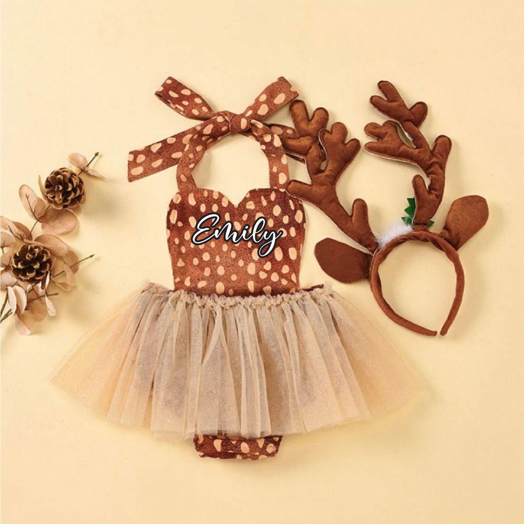 Reindeer Baby Girl Christmas Romper Newborn Holidays Outfit Etsy