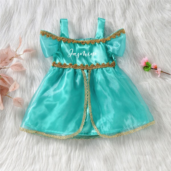 Déguisement d'Halloween princesse jasmin bébé fille, ensemble de vêtements jasmin, cadeau de baby shower Aladdin, tenue pour séance photo, body personnalisé pour bébé