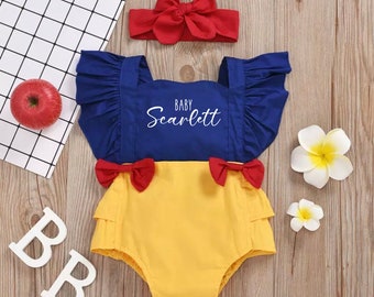 Baby Girl Halloween Costume, Snow White Clothes Set, Baby Shower Gift, Photoshoot Outfit, Personalized Infant Bodysuit & Headband
