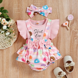 Baby Girl Sweet One Ice Cream Donut Outfit, Personalized Ice Cream Birthday Set, Half Way to One Baby Clothes, Baby Shower Gift
