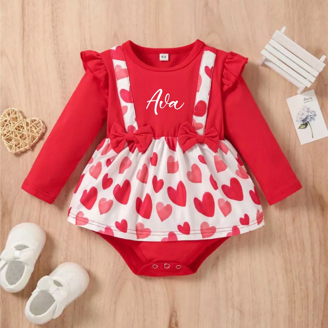 Baby Girl Valentine Outfit, Personalized Girl Heart Clothes, Toddler