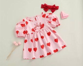 Baby Girl Valentine Dress, Personalized Girl Heart Clothes, Toddler Valentine Outfit, Infant First Birthday Outfit
