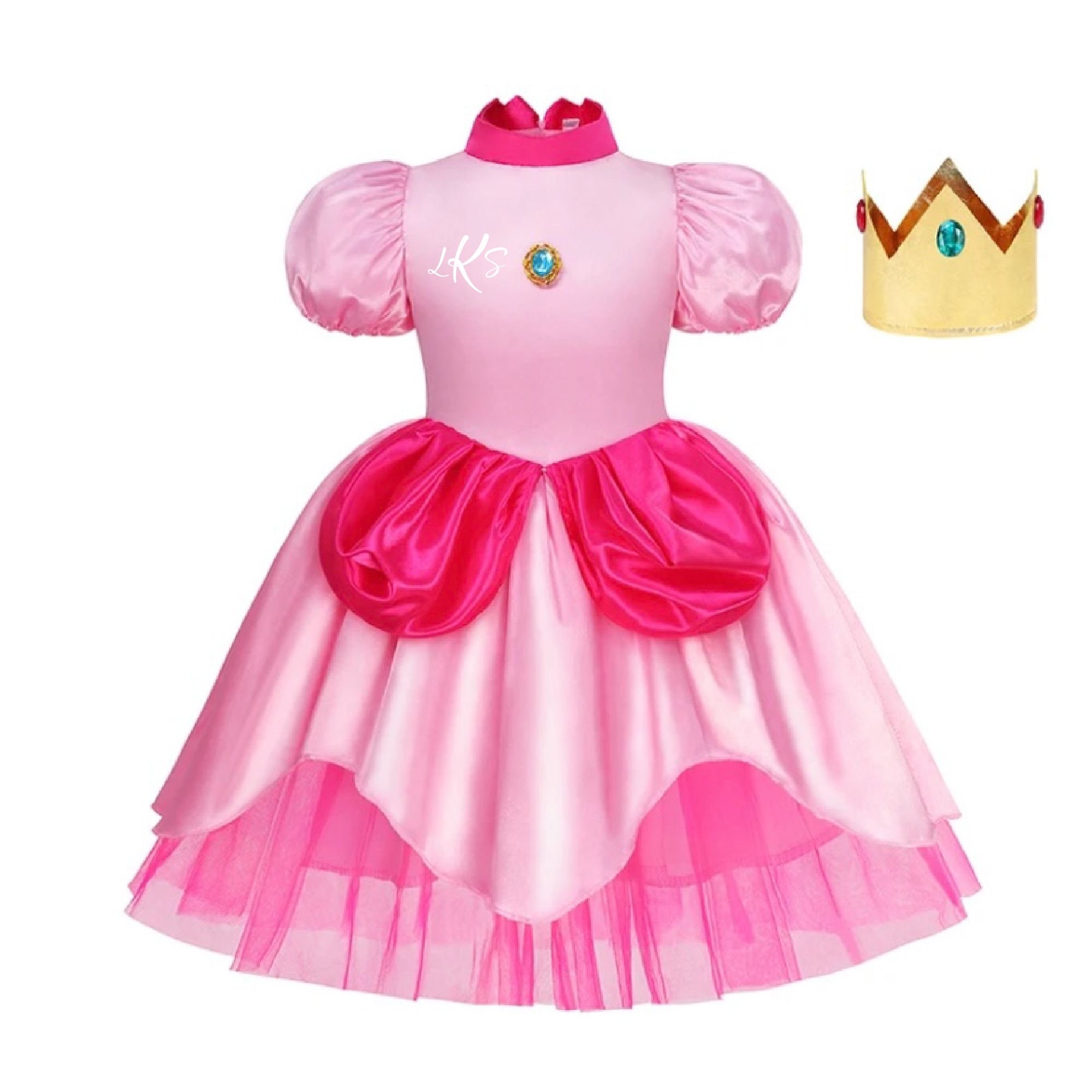 Simil Peach Costume Carnevale Bambina Vestito Principessa Cosplay PEACH05