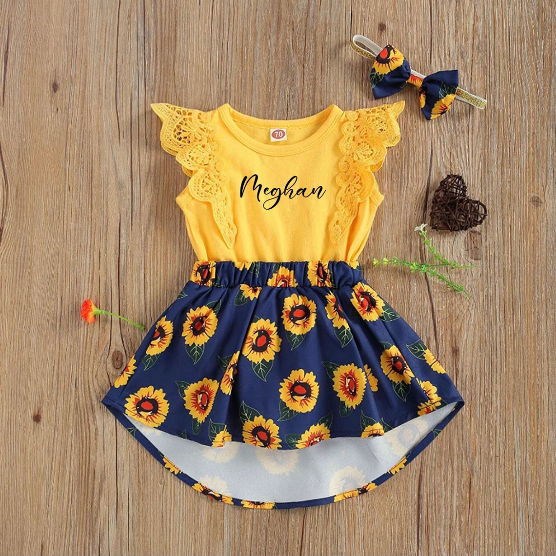 Baby Girl Summer Sunflower Clothes Personalized Cute Infant Etsy