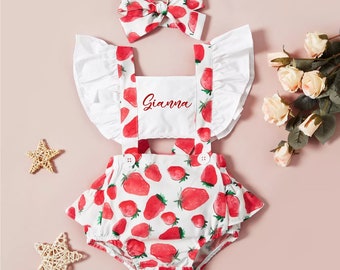 Baby-Mädchen Erdbeere Outfit, personalisierte Beere ersten Geburtstag Outfit, süßes ein Outfit, zwei süße Geburtstagskleidung, Smash Cake Outfit