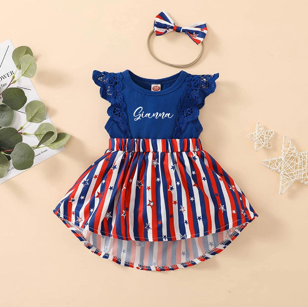 Baby Girl Fourth of July Outfit, Personalized Independence Day Baby