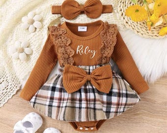 Baby Girl Fall Outfit, Personalized Thanksgiving Clothes, Coming Home Set, Baby Shower Gift Photoshoot, Infant Girl Autumn Outfit