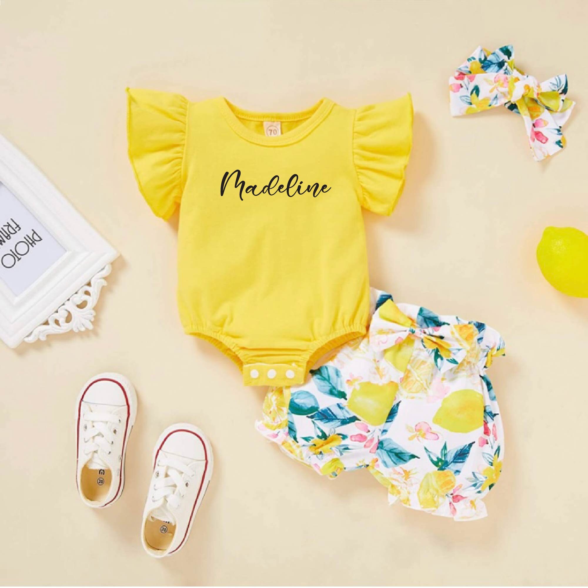 Baby Girl Lemon Outfit Personalized Baby Girl Summer Clothes Etsy