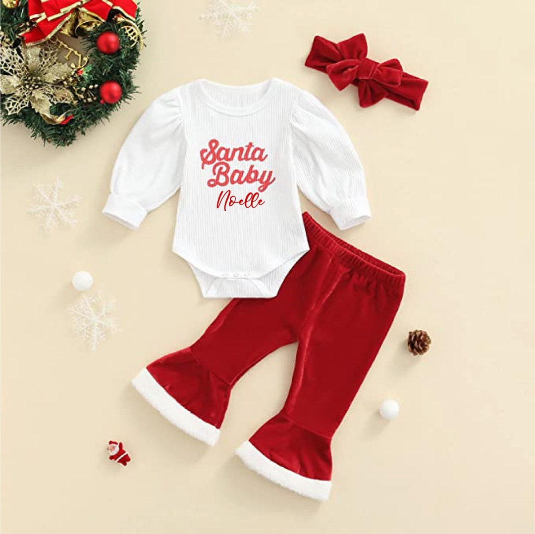 Baby Girl Christmas Santa Baby Outfit Personalized Christmas Etsy