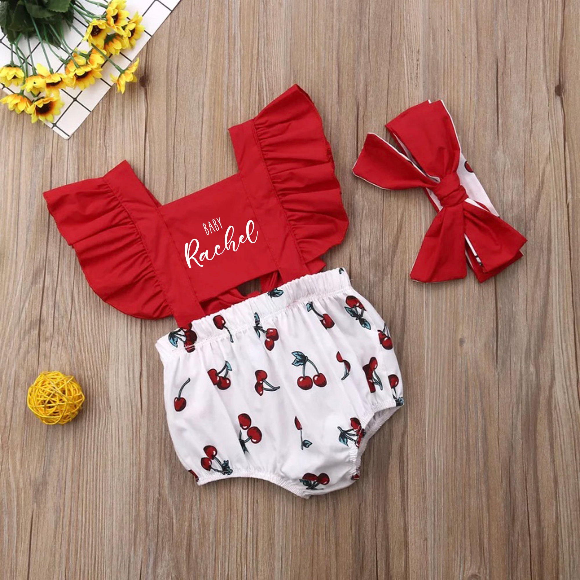 Baby Girl Red Cherry Outfit Personalized Valentine Gift - Etsy