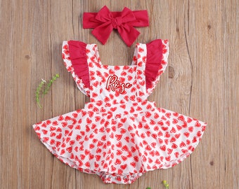 Baby Girl Valentine Romper, Personalized Girl Heart Clothes, Toddler Valentine Outfit, Infant First Birthday Outfit