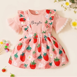 Baby Girl Berry First Birthday Outfit, Personalized Strawberry Dress, Smash Cake Dress, Strawberry Shortcake, Toddler Romper Photoshoot
