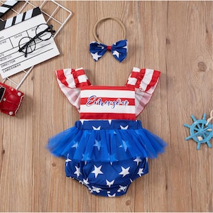 Baby Mädchen 4. Juli Stern Streifen Outfit, personalisierte individuelle Labor Day Baby Kleidung, Baby-Dusche-Geschenk, Kleinkind-Foto-Shooting Outfit