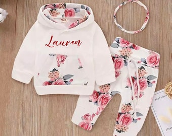 Baby Girl Flower, Personalized Winter Clothes Set, Infant Christmas Outfit, Coming Home Outfit, Spring Baby Shower Gift for Photoshoot