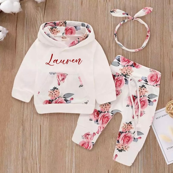 Baby Girl Flower, Personalized Winter Clothes Set, Infant Christmas Outfit, Coming Home Outfit, Spring Baby Shower Gift for Photoshoot