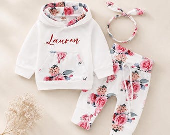 Baby Girl Flower, Personalized Winter Clothes Set, Infant Christmas Outfit, Coming Home Outfit, Spring Baby Shower Gift for Photoshoot