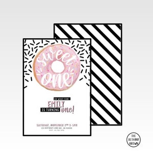 Donut Birthday Party, birthday invitation, donuts, first birthday party, girl birthday invitation, sweet one birthday invitation