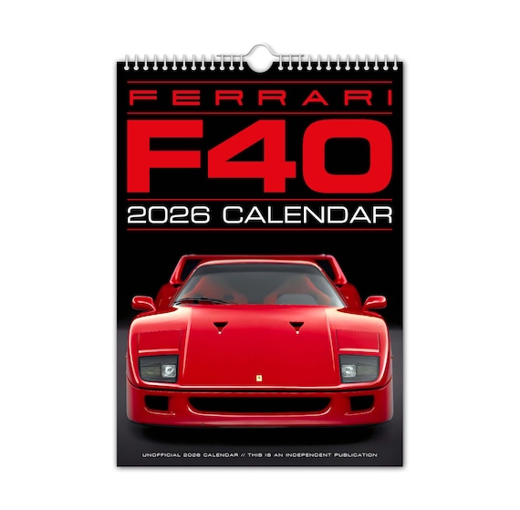 F40 - 2026年壁掛けカレンダー // 車 / モーター / ノスタルジック