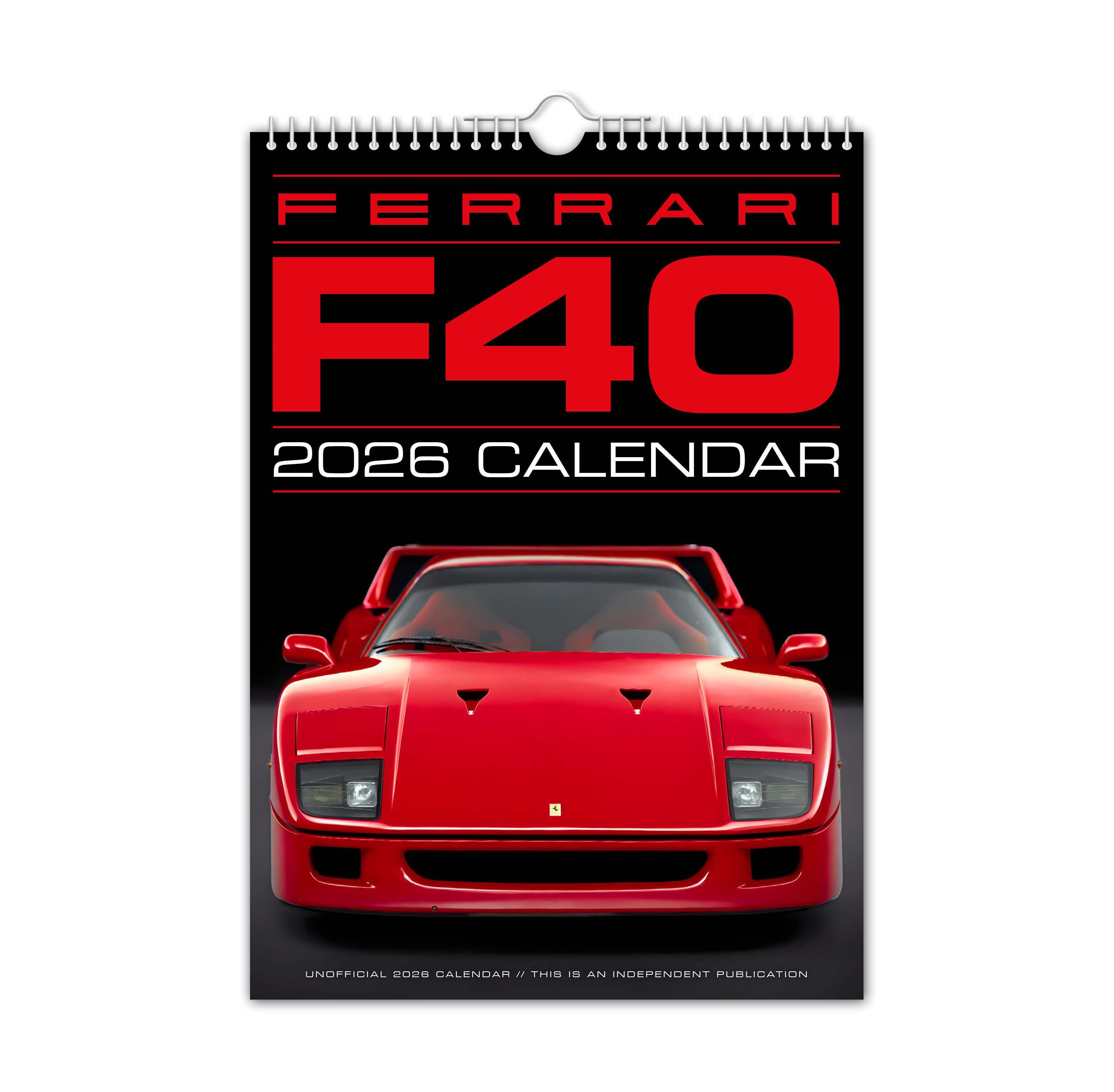 F40 - 2026年壁掛けカレンダー // 車 / モーター / ノスタルジック