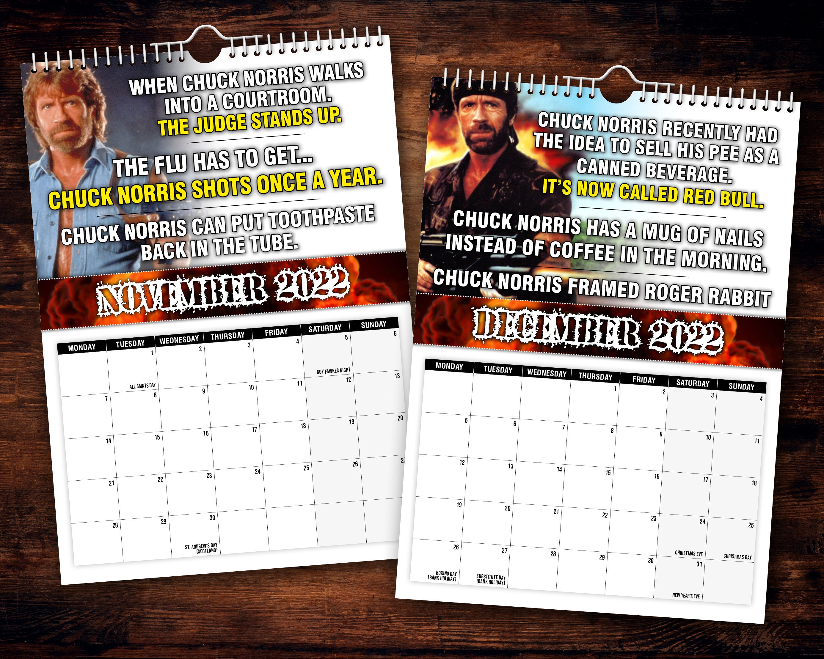 Chuck norris 2022 wall calendar funny quirky etsy