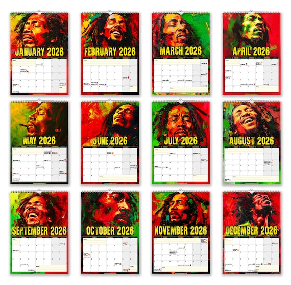 Bob Marley - ART - 2026 Wall Calendar // Funny / Quirky
