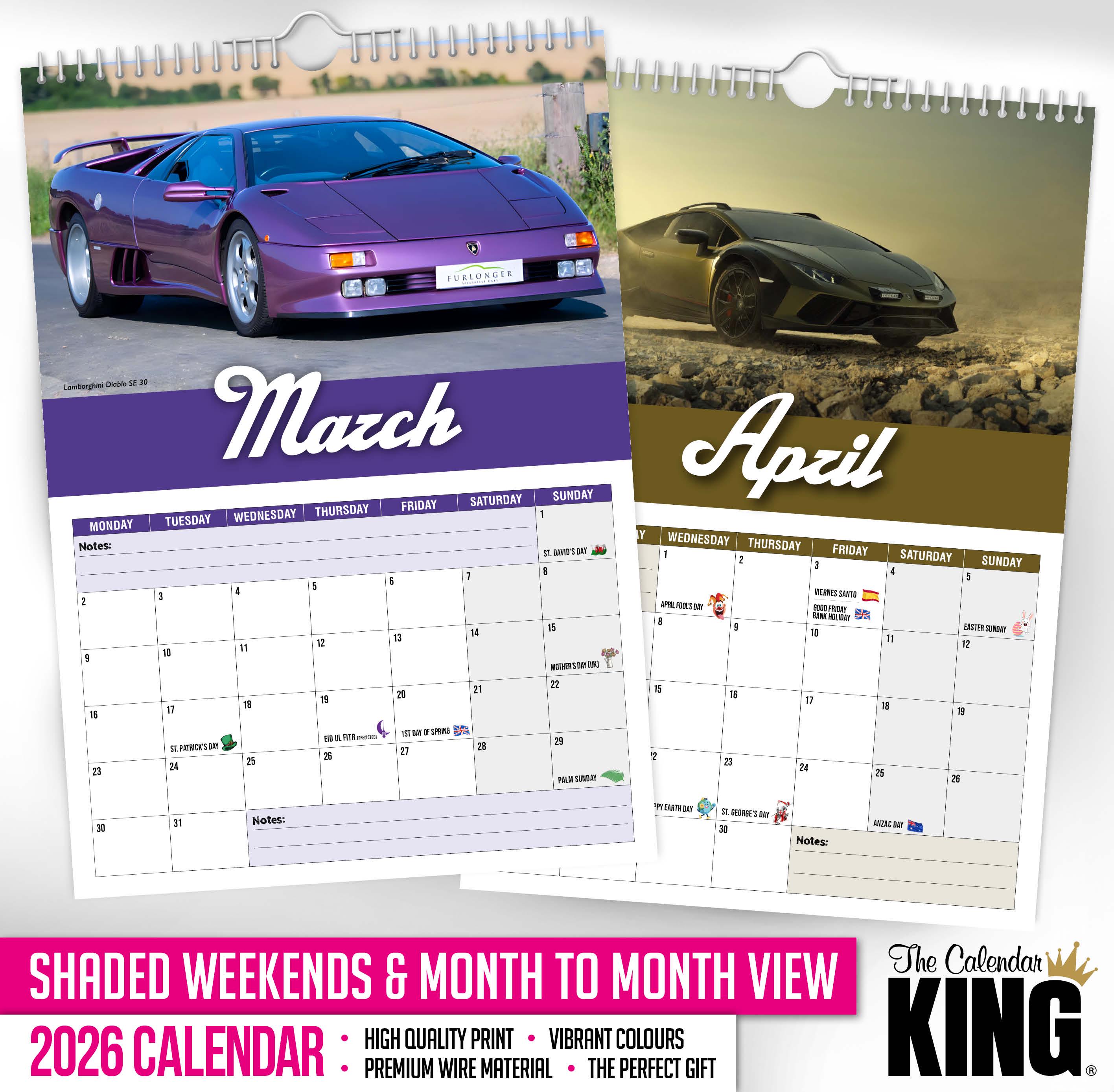 ランボ - 2026年壁掛けカレンダー // 車 / モータースポーツ